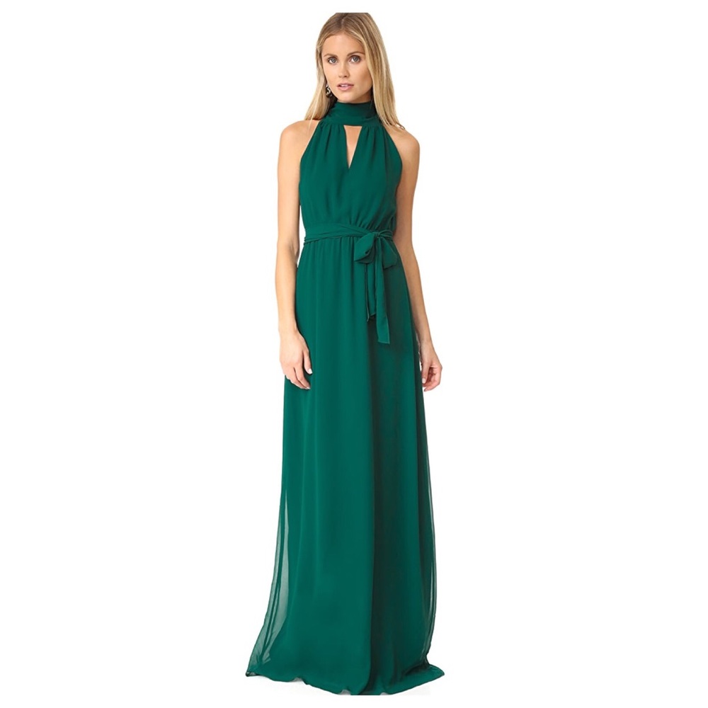Joanna August Riggs Halter V-neck chiffon gown